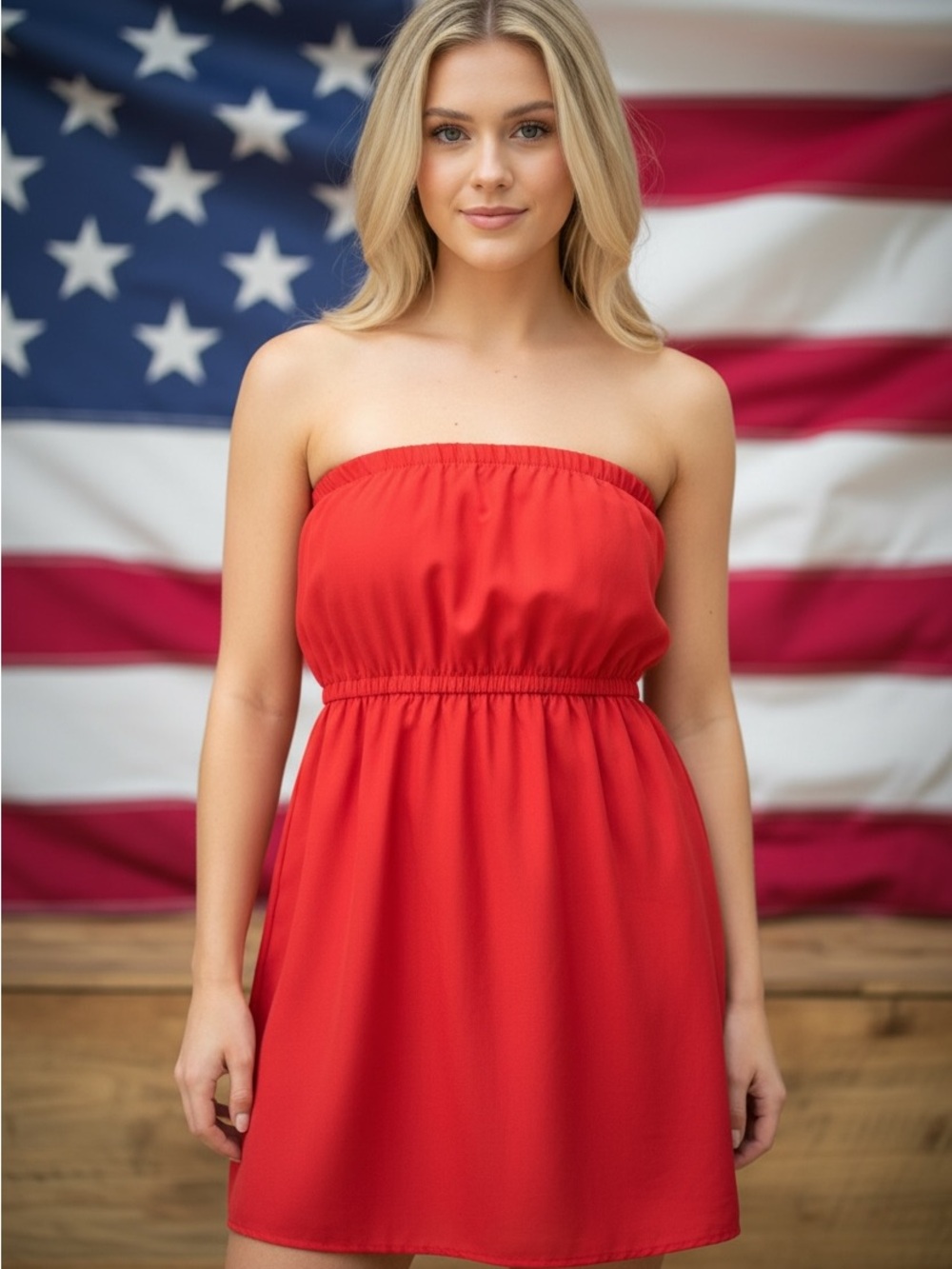 Express Strapless Red Elastic-Waist Mini Dress
